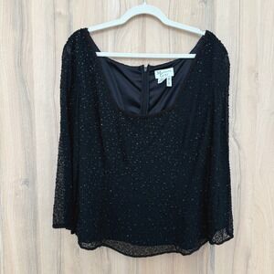 VTG Madison Gray Womens Silk Beaded Top Size 16 Black Formal Holiday Glam Luxe